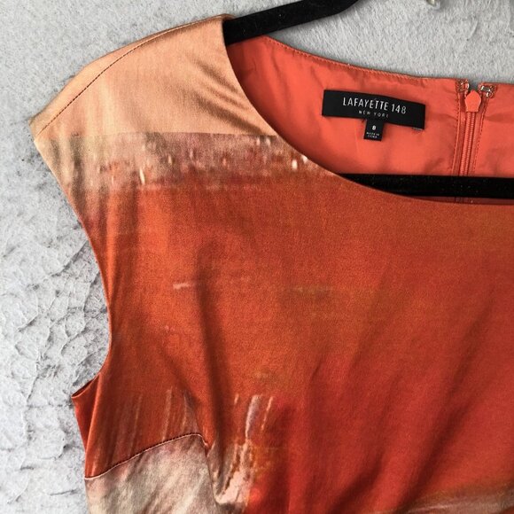 Lafayette 148 Dress Womens 8 Sheath Cap Sleeve Art Print Multicolor Pattern - Picture 15 of 16